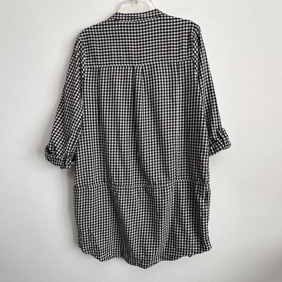 Forever 21 Shirt Dress L Black Gingham Roll Tab Pockets Mini Short Trendy Casual - Picture 11 of 11